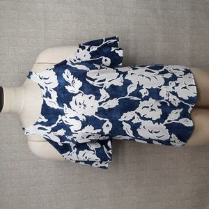INC International Concepts Blue and White Cold-Shoulder Floral Blouse